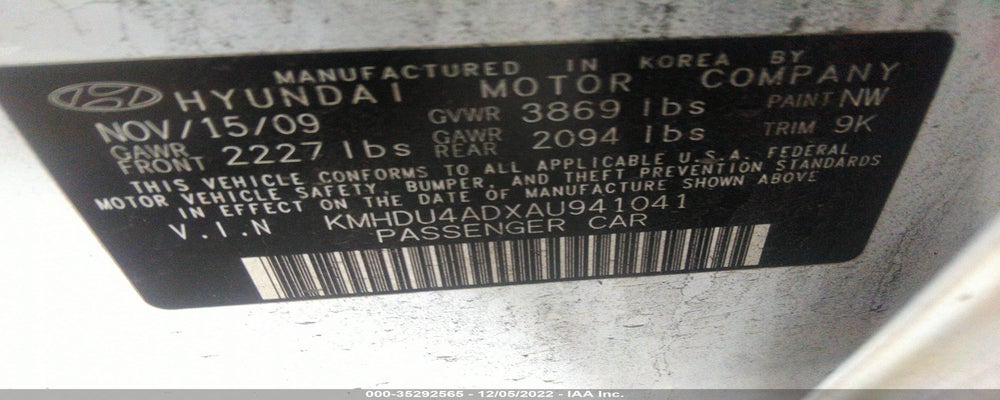 KMHDU4ADXAU941041 2010 HYUNDAI ELANTRA photo no. 9