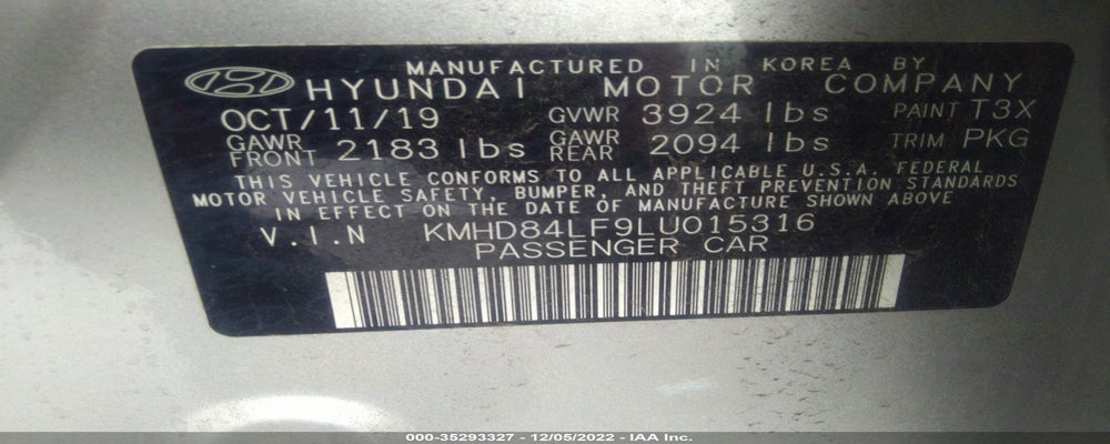 KMHD84LF9LU015316 2020 HYUNDAI ELANTRA photo no. 9