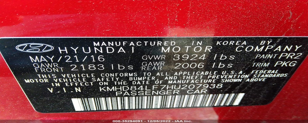 KMHD84LF7HU207938 2017 HYUNDAI ELANTRA photo no. 9