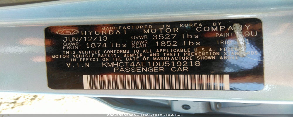 KMHCT4AE1DU519218 2013 HYUNDAI ACCENT photo no. 9