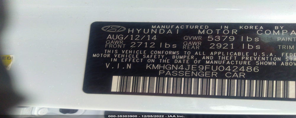 KMHGN4JE9FU042486 2015 HYUNDAI GENESIS photo no. 9