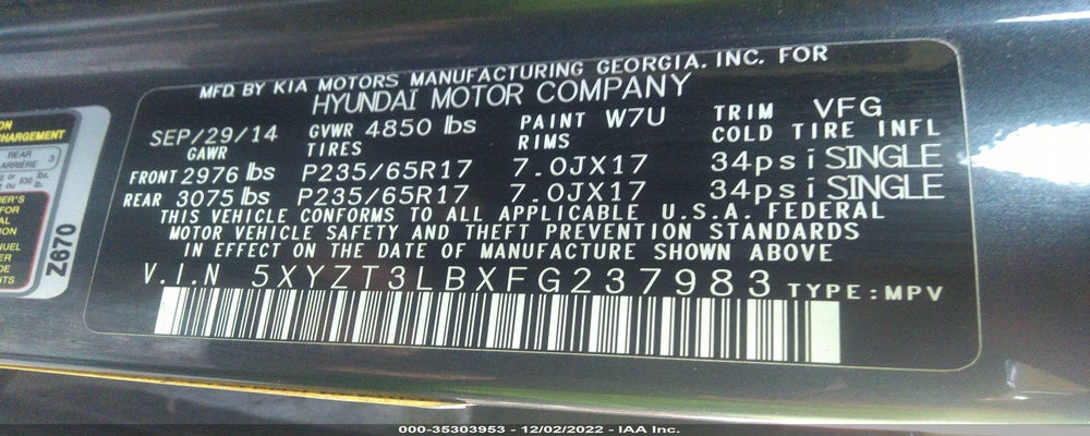 5XYZT3LBXFG237983 2015 HYUNDAI SANTA FE SPORT photo no. 9