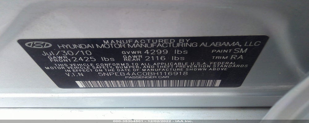5NPEB4AC0BH116918 2011 HYUNDAI SONATA photo no. 9