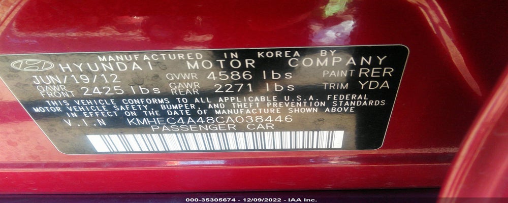 KMHEC4A48CA038446 2012 HYUNDAI SONATA photo no. 9