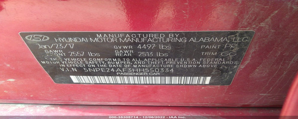 5NPE24AF3HH550334 2017 HYUNDAI SONATA photo no. 9