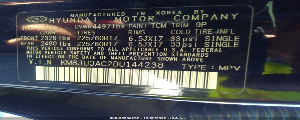 KM8JU3AC2BU144238 2011 HYUNDAI TUCSON photo no. 9