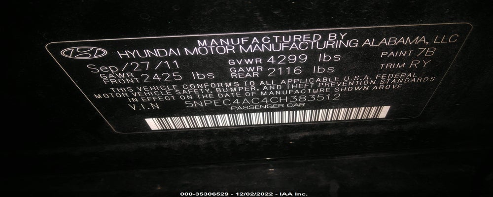 5NPEC4AC4CH383512 2012 HYUNDAI SONATA photo no. 9