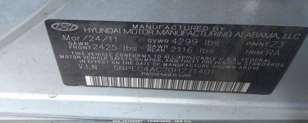 5NPEC4AC7BH271401 2011 HYUNDAI SONATA photo no. 9