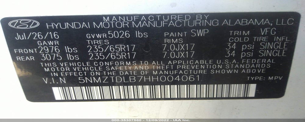 5NMZTDLB7HH004061 2017 HYUNDAI SANTA FE SPORT photo no. 9