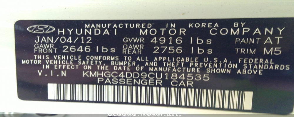 KMHGC4DD9CU184535 2012 HYUNDAI GENESIS photo no. 9