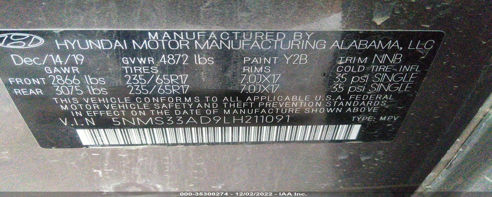 5NMS33AD9LH211091 2020 HYUNDAI SANTA FE photo no. 9
