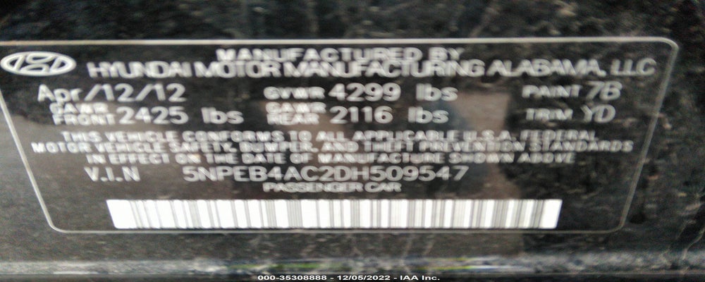 5NPEB4AC2DH509547 2013 HYUNDAI SONATA photo no. 9