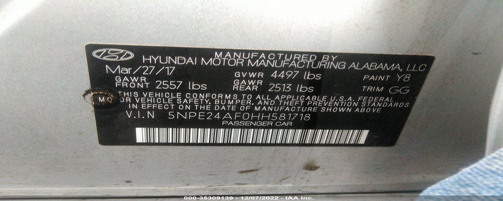 5NPE24AF0HH581718 2017 HYUNDAI SONATA photo no. 9
