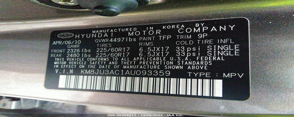 KM8JU3AC1AU093359 2010 HYUNDAI TUCSON photo no. 9