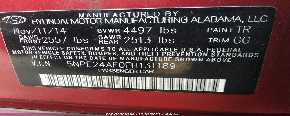 5NPE24AF0FH131189 2015 HYUNDAI SONATA photo no. 9