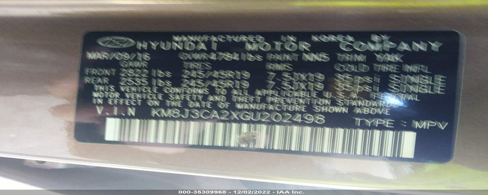 KM8J3CA2XGU202498 2016 HYUNDAI TUCSON photo no. 9
