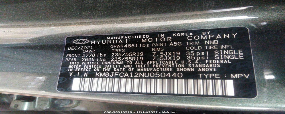 KM8JFCA12NU050440 2022 HYUNDAI TUCSON HYBRID photo no. 9