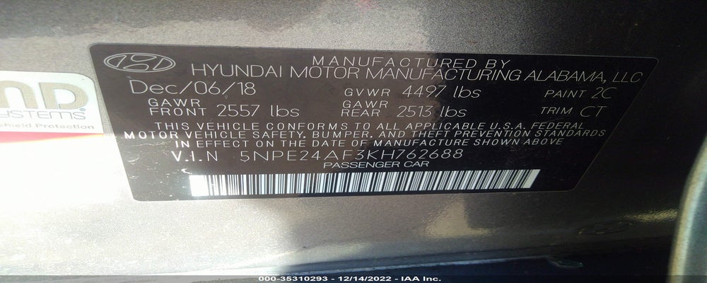 5NPE24AF3KH762688 2019 HYUNDAI SONATA photo no. 9