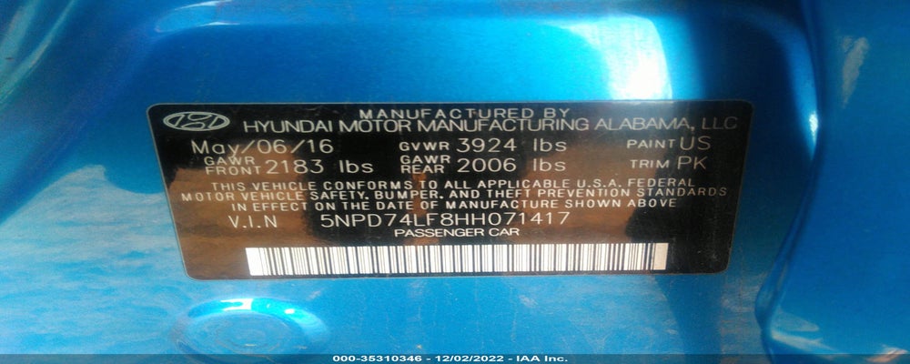 5NPD74LF8HH071417 2017 HYUNDAI ELANTRA photo no. 9
