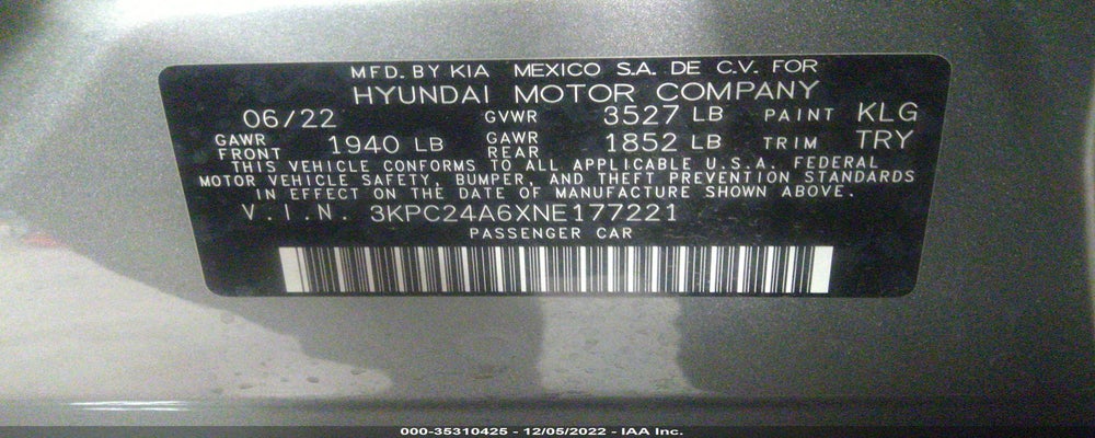 3KPC24A6XNE177221 2022 HYUNDAI ACCENT photo no. 9