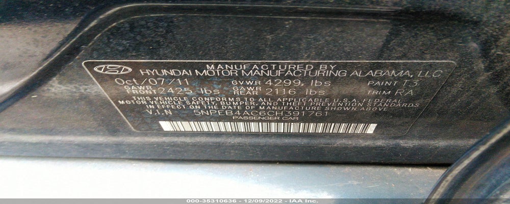 5NPEB4AC6CH391761 2012 HYUNDAI SONATA photo no. 9
