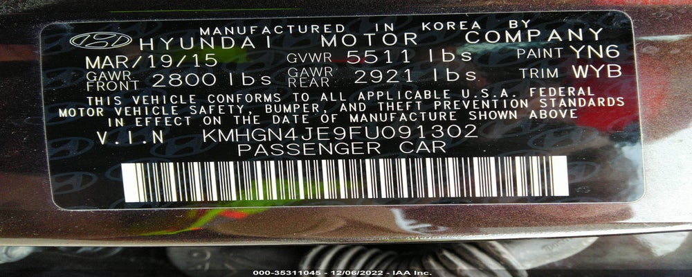 KMHGN4JE9FU091302 2015 HYUNDAI GENESIS photo no. 9