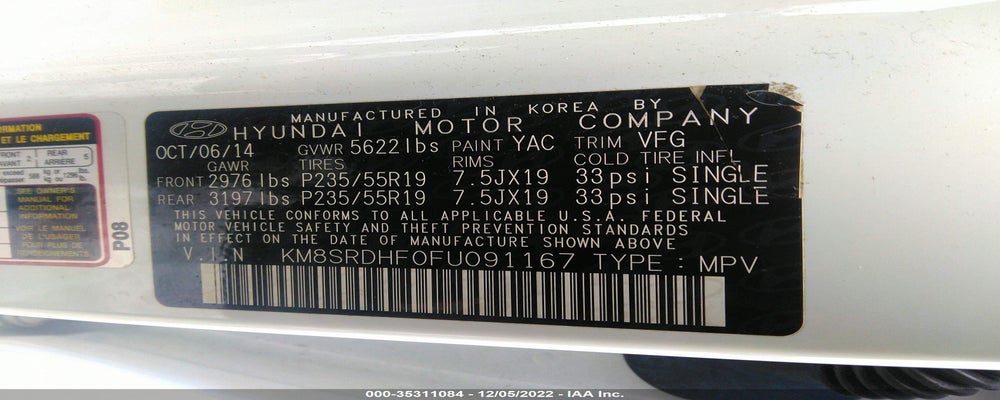 KM8SRDHF0FU091167 2015 HYUNDAI SANTA FE photo no. 9