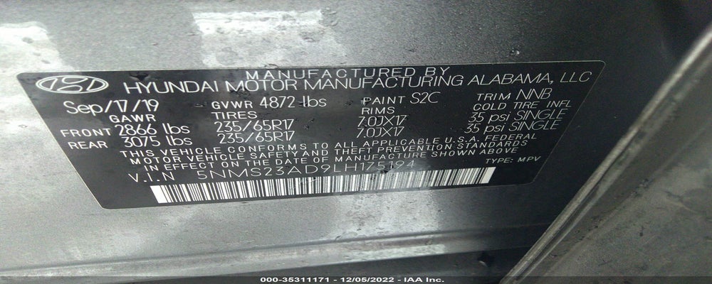 5NMS23AD9LH175194 2020 HYUNDAI SANTA FE photo no. 9