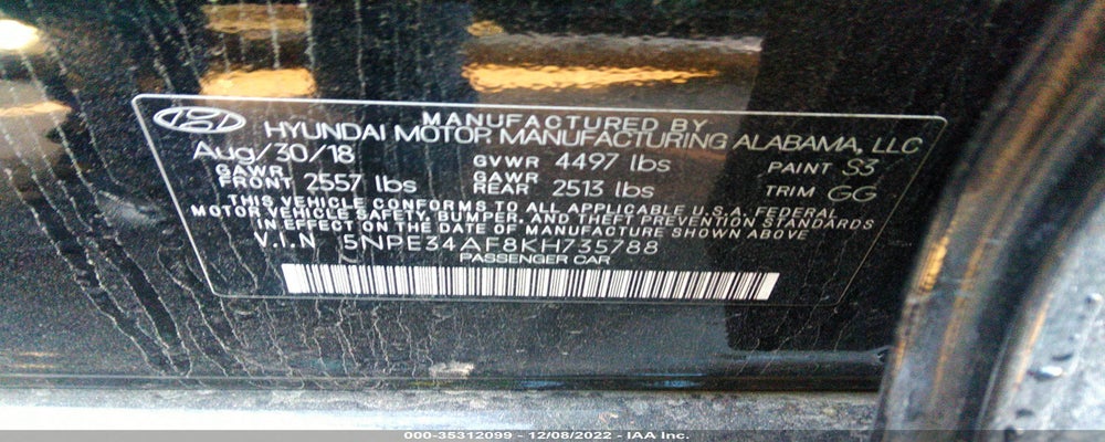 5NPE34AF8KH735788 2019 HYUNDAI SONATA photo no. 9