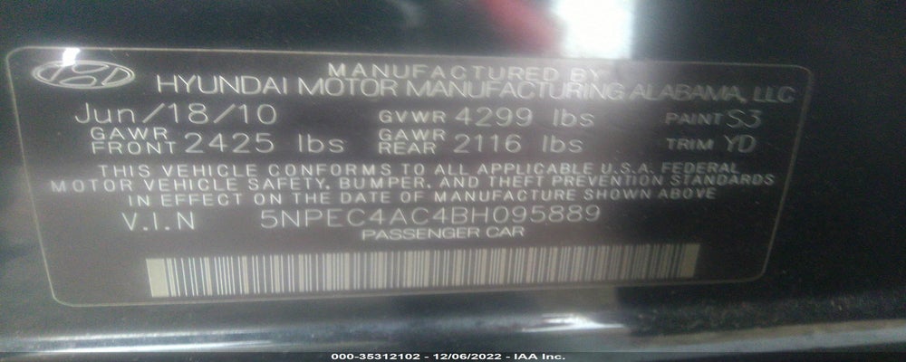 5NPEC4AC4BH095889 2011 HYUNDAI SONATA photo no. 9