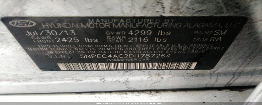 5NPEC4AC2DH787264 2013 HYUNDAI SONATA photo no. 9