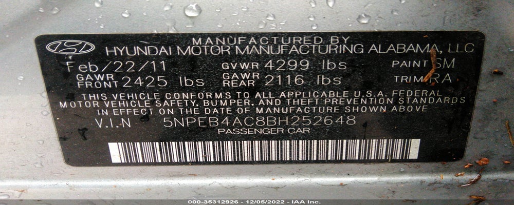 5NPEB4AC8BH252648 2011 HYUNDAI SONATA photo no. 9