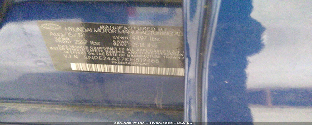 5NPE24AF7KH819488 2019 HYUNDAI SONATA photo no. 9