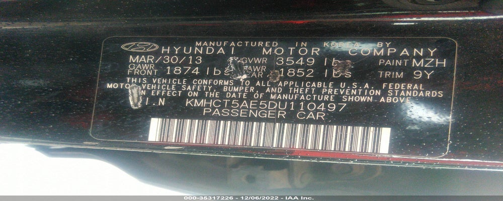 KMHCT5AE5DU110497 2013 HYUNDAI ACCENT photo no. 9