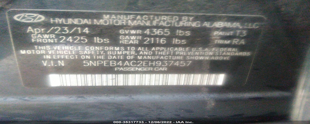 5NPEB4AC2EH937457 2014 HYUNDAI SONATA photo no. 9