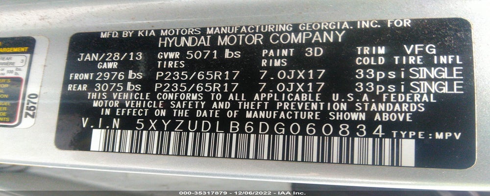 5XYZUDLB6DG060834 2013 HYUNDAI SANTA FE photo no. 9