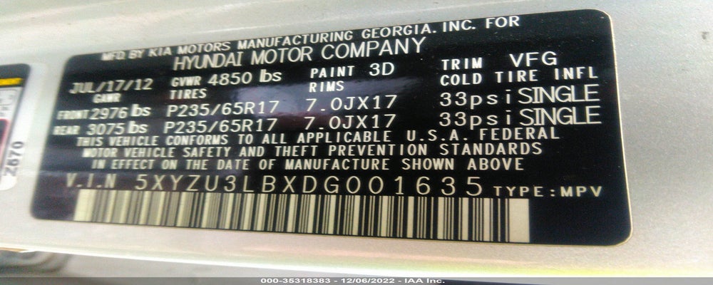 5XYZU3LBXDG001635 2013 HYUNDAI SANTA FE SPORT photo no. 9