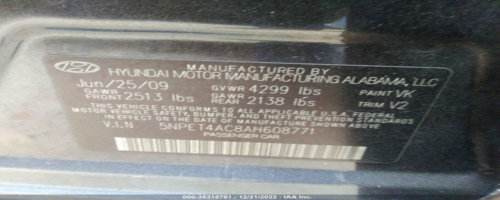 5NPET4AC8AH608771 2010 HYUNDAI SONATA photo no. 9