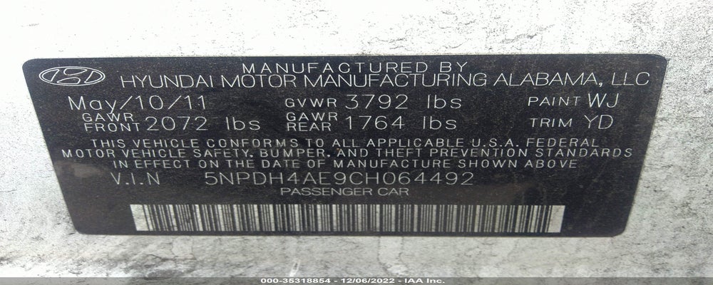 5NPDH4AE9CH064492 2012 HYUNDAI ELANTRA photo no. 9