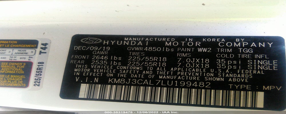 KM8J3CAL7LU199482 2020 HYUNDAI TUCSON photo no. 9