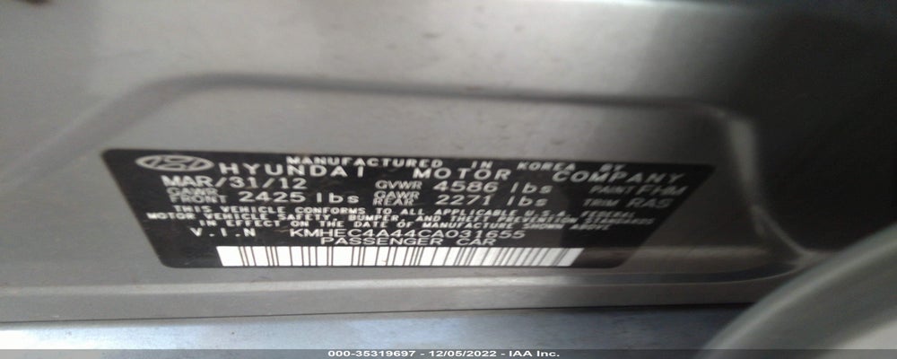 KMHEC4A44CA031655 2012 HYUNDAI SONATA photo no. 9