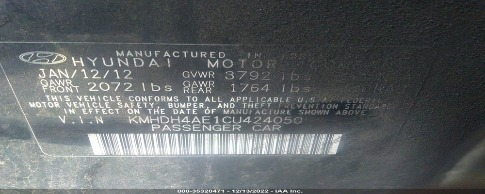 KMHDH4AE1CU424050 2012 HYUNDAI ELANTRA photo no. 9