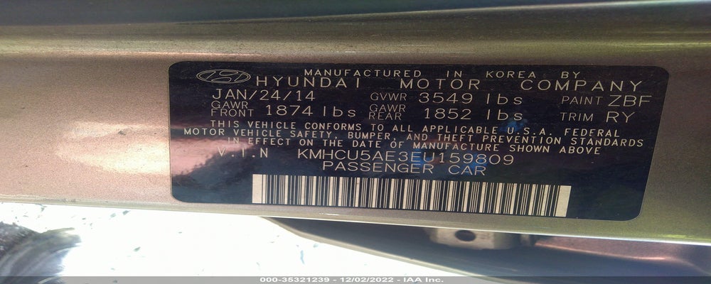 KMHCU5AE3EU159809 2014 HYUNDAI ACCENT photo no. 9