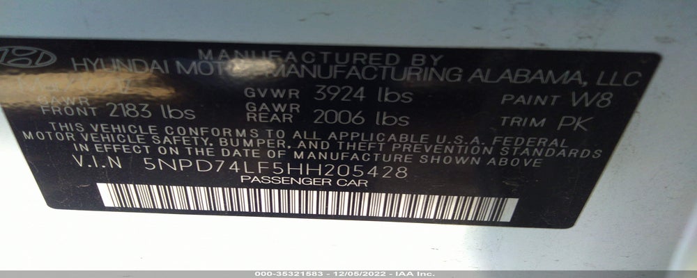 5NPD74LF5HH205428 2017 HYUNDAI ELANTRA photo no. 9