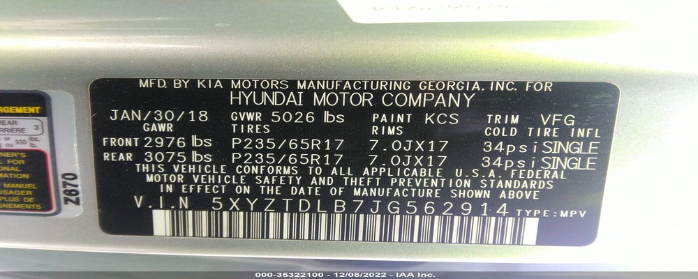 5XYZTDLB7JG562914 2018 HYUNDAI SANTA FE SPORT photo no. 9