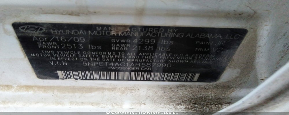 5NPET4AC1AH587990 2010 HYUNDAI SONATA photo no. 9