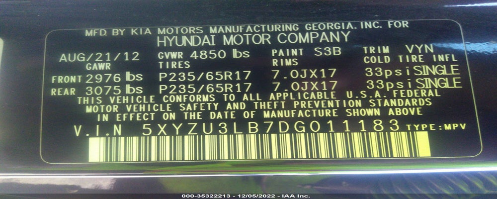 5XYZU3LB7DG011183 2013 HYUNDAI SANTA FE photo no. 9
