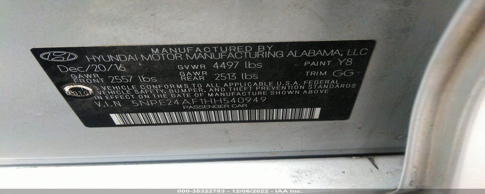 5NPE24AF1HH540949 2017 HYUNDAI SONATA photo no. 9