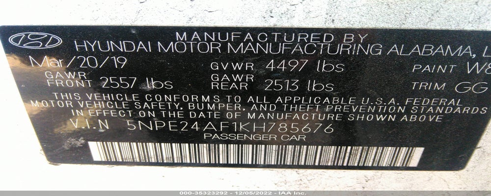 5NPE24AF1KH785676 2019 HYUNDAI SONATA photo no. 9