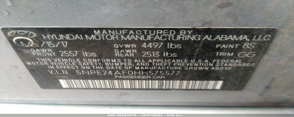 5NPE24AF0HH575577 2017 HYUNDAI SONATA photo no. 9
